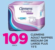 Clemens Adult Nappies Medium Or Large Plus-15's