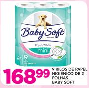 9 Rolos De Papel Higienico De 2 Folhas Baby Soft