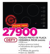 Defy Fogão Preto De Placa Cerâmica 90cm DHD390