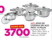 Ace jogo de cozinha em aço inox 10 pecas-por conjunto