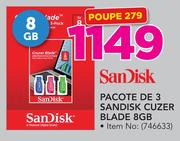 Pacote de 3 Sandisk Cruzer Blade 8GB