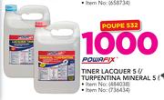 Powafix Thinner Lacquer 5Ltr/Turpentine Mineral 5Ltr