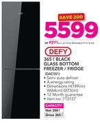 Defy 365Ltr Black Glass Bottom Freezer/Fridge DAC551
