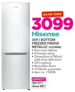Hisense 359Ltr Bottom Freezer Fridge Metallic H359BME