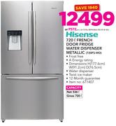 Hisense 720Ltr French Door Fridge Water Dispenser Metallic 720FS-WD