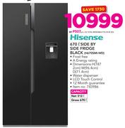 Hisense 670Ltr Side By Side Fridge Black H670SMI-WD