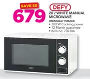 Defy 20Ltr White Manual Microwave MDMO367 WM203
