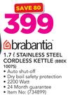 Brabantia 1.7Ltr Stainless Steel Cordless Kettle BBEK 1007S