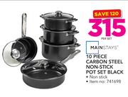 Mainstays 10 Piece Carbon Steel Non Stick Pot Set Black-Per Set