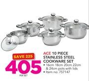 Ace 10 Piece Stainless Steel Cookware Set-Per Set