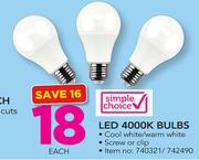 Simple Choice LED 4000K Bulbs-Each