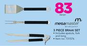 Megamaster 3 Piece Braai Set Including Spatula, Fork & Tong-Per Set