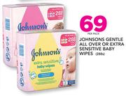 Johnsons gentle All Over Or Extra Sensitive Baby Wipes 288's Per Pack