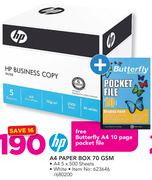 HP A4 White Paper Box 70GSM(5x500 Sheets) + Free Butterfly A4 10 Page Pocket File