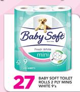 Baby Soft Toilet Rolls 2 Ply Minis White 9's