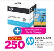 HP Paper A4 Box 70GSM With Butterfly Pocket File A4 10 Page