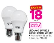 Simple Choice LED A60 6W B22 4000K Cool White-Each