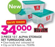 Bigjim 3 Piece 13Ltr Alpha Storage Set Turrquoise Lids-Per Set