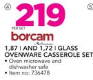 Borcam 1.87Ltr And 1.72Ltr Glass Ovenware Casserole Set-Per Set