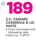 2.5Ltr Ceramic Casserole & Lid White