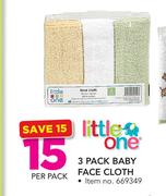 Little One 3 Pack Baby Face Cloth-Per Pack