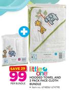 Little One Hooded Towel And 2 Pack Face Cloth Bundle-Per Bundle