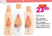 Johnsons Soft N Shiny Shampoo 190ml/Soft N Shiny Conditioner 190ml/Soft N Shiny Easy Comb Spray150ml
