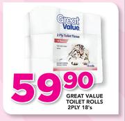 Great Value Toilet Rolls 2Ply-18's