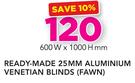 Decorland Ready Made 25mm Aluminium Venetian Blinds Fawn-600 W x 1000 H mm