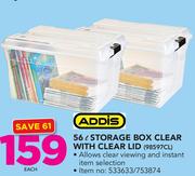 Addis 56Ltr Storage Box Clear With Clear Lid-Each