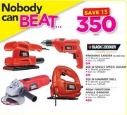 Black & Decker Finishing Sander Or 400W Single Speed Jigsaw Or 500W Hammer Drill-Each