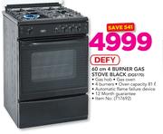 Defy 60cm 4 Burner Gas Stove Black DGS170