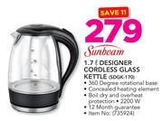 Sunbeam 1.7Ltr Designer Cordless Glass Kettle SDGK-170