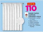 Always Home Sheer Tapes Curtain Crushed Voile260x218cm In White Or Cream-Each