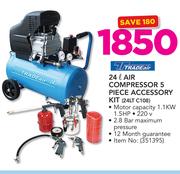 Tradeair 24Ltr Air Compressor 5 Piece Accessory Kit 24LT C108