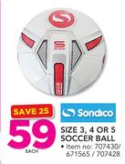 Sondico Size 3, 4 Or 5 Soccer Ball-Each