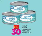 Great Value Shredded Tuna In Brine-3 x 170g