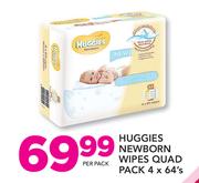 Huggies Newborn Wipes Quad Pack-4 x 64's Per Pack