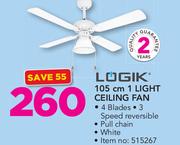 Logik 105cm 1 Light Ceiling Fan