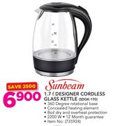 Sunbeam 1.7Ltr Designer Cordless Glass Kettle SDGK-170
