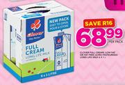 Clover Full Cream, Low fat or Fat Free Ultra Pasturised Long Life Milk-6x1Ltr Per Pack