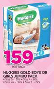 Huggies Gold Boys Or Girls Jumbo Pack(Size5 50's/Size4 60's/Size4+ 54's Or Size3 72's Pack)-Per Pack