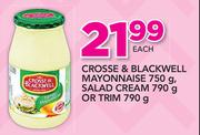 Crosse & Blackwell Mayonnaise 750g, Salad Cream 790g Or Trim 790g-Each