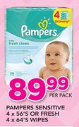 Pampers Sensitive 4x56's Or Fresh 4x64's Wipes-Per Pack