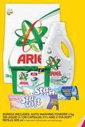 Ariel Auto Washing Powder 3Kg Or Liquid 2Ltr Or Capsules 21's Anf 2 Sta-Soft Refills 500g-Per Bundle