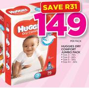 Huggies Dry Comfort Jumbo Pack(Size3 76's/Size4 66's/Size5 56's Or Size 4+ 60's Pack)-Per Pack