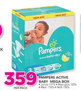 Pampers Active Baby Mega Box  (Junior 111's, Maxi Plus 120's, Maxi 132's, Midi 150's Pack)-Per Pack