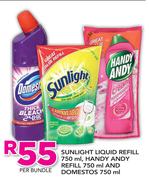 Sunlight Liquid Refill 750ml/ Handy Andy Refill 750ml And Domestos 750ml-Per Bundle