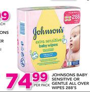 Johnsons Baby Sensitive Or Gentle All Over Wipes 288's-Per Pack