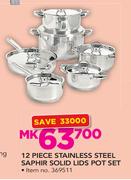 Tissolli 12 Piece Stainless Steel Saphir Solid Lids Pot Set-Per Set